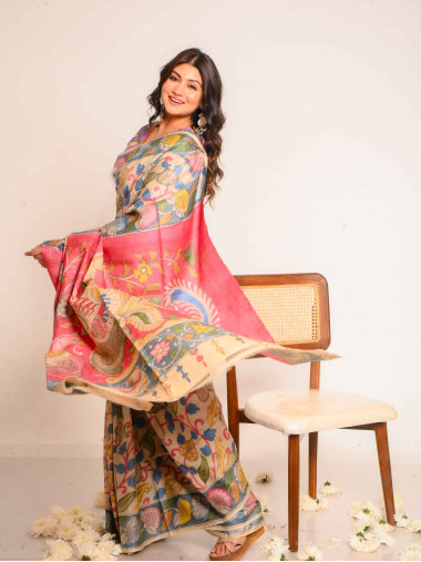 BSHP47 - Kalamkari Hand Paint Tussar Saree
